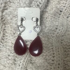 Heart Drop Earrings in Deep Red